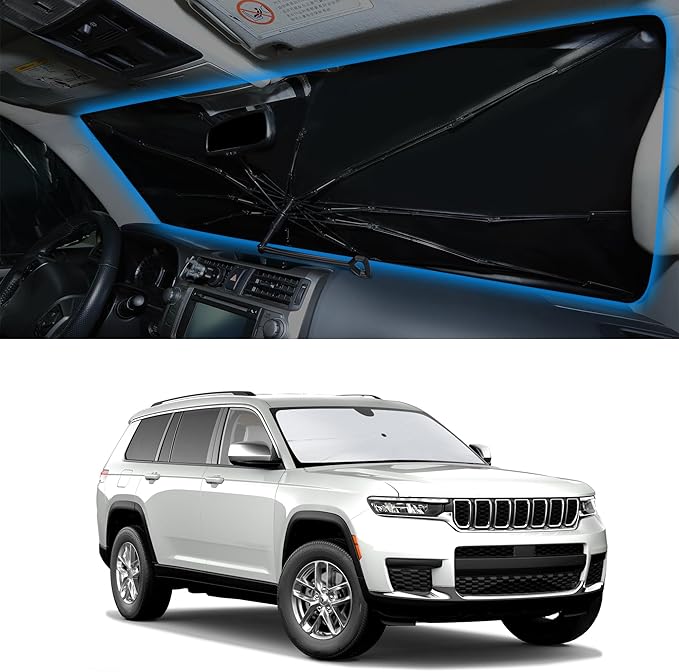 Windshield Sun Shade Umbrella Fit for 2011-2021 Jeep Grand Cherokee Accessories (NOT for Grand Cherokee L & Jeep Cherokee) Foldable Window Sunshade