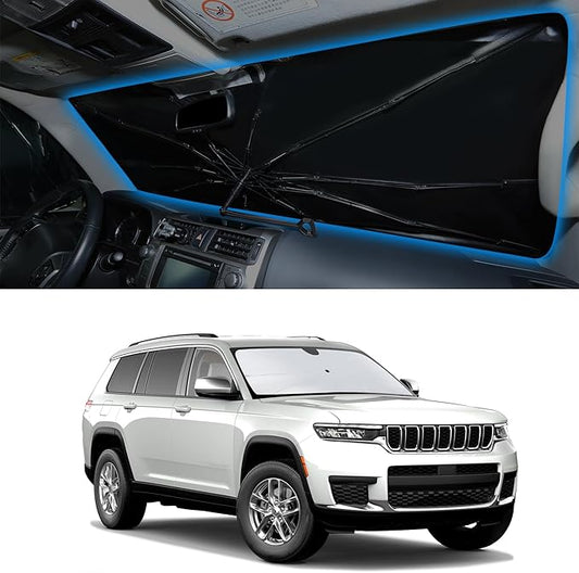 Windshield Sun Shade Umbrella Fit for 2011-2021 Jeep Grand Cherokee Accessories (NOT for Grand Cherokee L & Jeep Cherokee) Foldable Window Sunshade