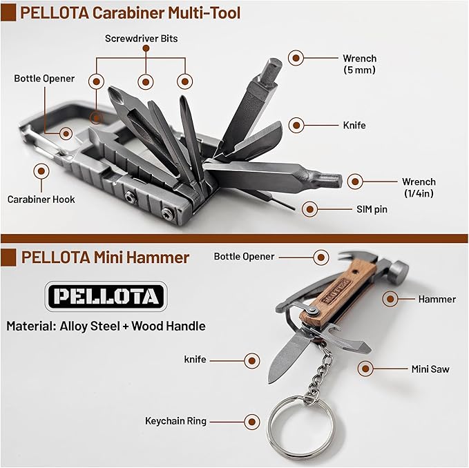 Multi Tool Prizes [17-in-2] for Adults - Multi Tool for Men, Multitool, Small Hammer, Small Tools, Hammer Multitool, Gifts for Men, Dad, Husband, Camping, Bottle opener, retrieve card pin
