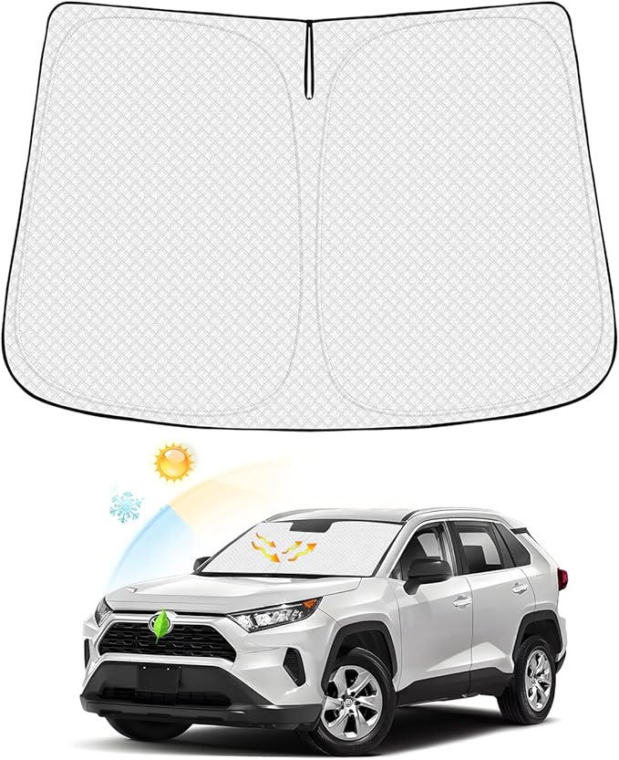 Canvcle Windshield Sun Shade for 2019-2024 2025 Toyota RAV4 Accessories Thicken 6-Layer Foldable Front Window Sunshade Cover Sun Visor Protector Block UV Rays Keep Vehicle Cool
