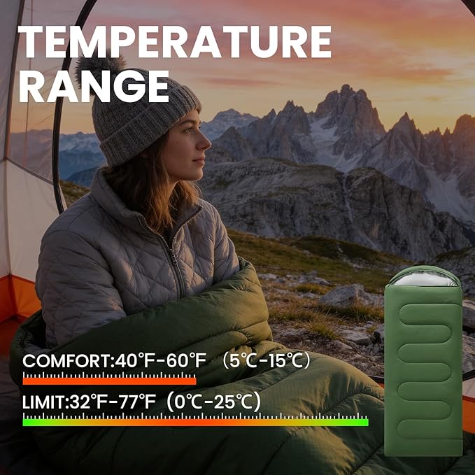 Sleeping Bags for Adults & Kids Lightweight Waterproof 3-4 Season Warm with Inflatable Pillow–Compact Portable Sleeping Bag for Cold Weather Camping, Hiking, Travel, Indoor/Outdoor Use