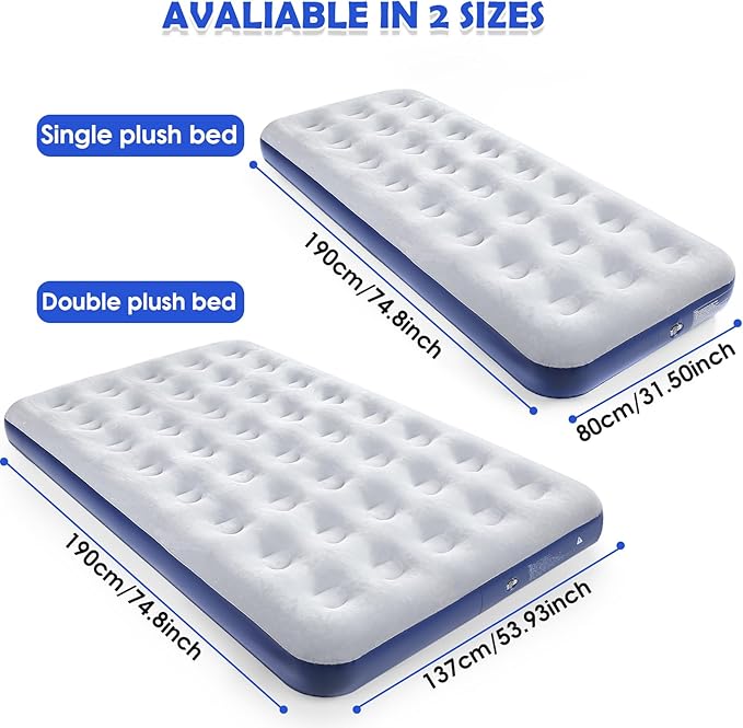 Full Size Camping Air Mattress Leak Proof Travel Bed Sleeping Pad Portable Air Bed for Home Camping SUV Truck RV Tent (Double Size)