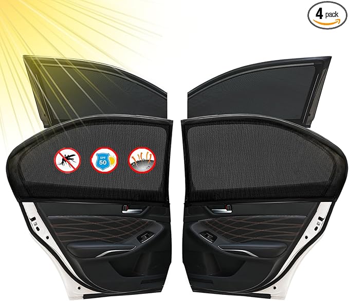 4 Pack Car Window Sunshades Privacy Protection, UV Protection, Breathable and Elastic Fabric, Suitable for Most (99%) Cars(2 Front+2 Back)