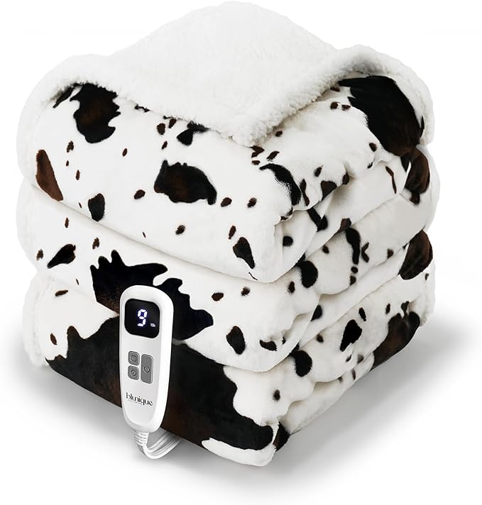 Heated Blanket Full Blanket - Fast Heating Electric Blanket, Soft Flannel Heated Full with 4 Time Settings,10 Heating Settings, Warm Gifts for Women & Mom & Grandma(72"x84"Cow Print White)