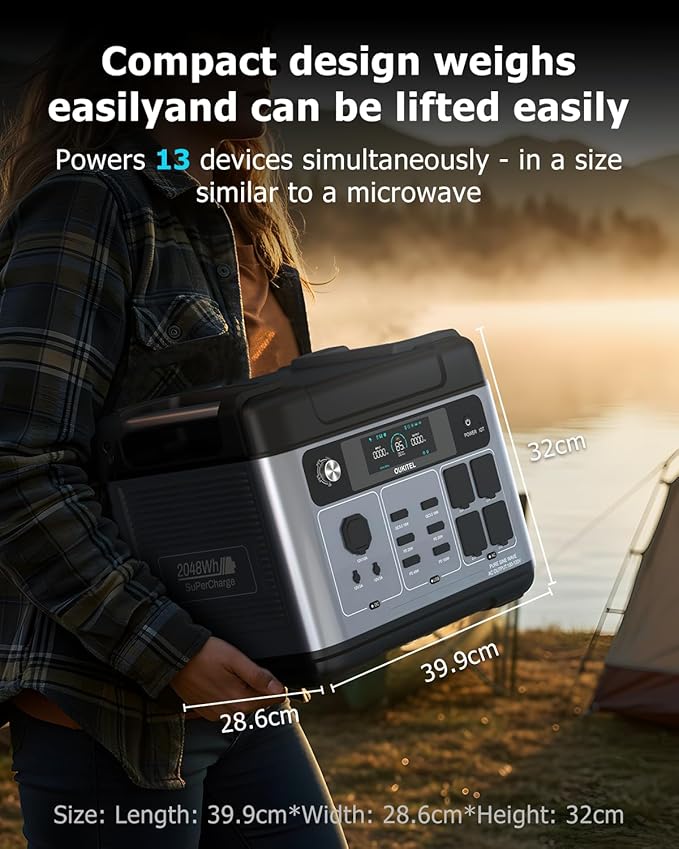OUKITEL P2001 Plus 2400W/2048Wh Solar power station with 4 AC Outlets(5000W Peak),2400W Solar Generator with 2x200W Solar Panels, 1800W Super Fast Charging, Emergency Power Station for Home, Camping