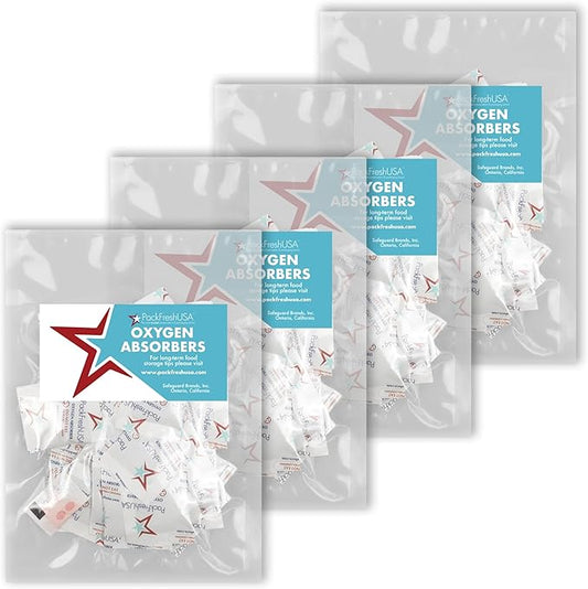 200 Pack – 50cc Oxygen Absorbers for Mylar Bags – Food Grade – Includes Oxygen Indicator & Guide