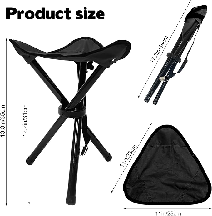 Travel Folding Camping Stool, 14.6 inches Tripod Chair and Maximum weight 210 lbs Outdoor Portable Party Chair Fishing Chairs Seat for Camping Fishing Hiking Gardening and Garden Painting Black