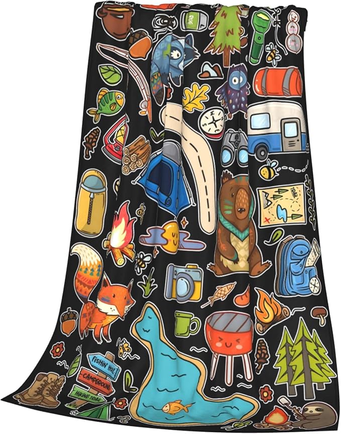 Camping Blanket, Comfort Soft Flannel Camping Throw Blanket, Ideal for Living Room and Bedroom Decor, Perfect Loves Camping Blanket for Everyone 50"X40"