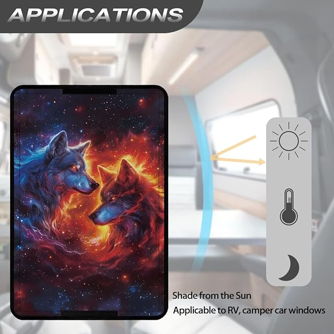 RV Door Window Shade Cover, Wolf Print Reflective Privacy Camper Sun Shade UV Rays Protector Window Shade RV/Camper/Trailer Door Window Shade for Camper