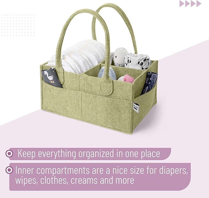 Mr. Pen- Baby Diaper Caddy Organizer, Olive Calm, Baby Caddy Organizer with Handle, Compact Size, Collapsible & Portable