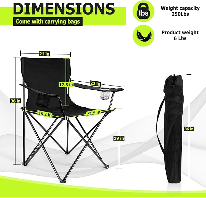Joyfair Portable Camping Chair, Outdoor Lawn Folding Chairs for Adults, Heavy Duty Large Foldable Chairs for Beach, Fishing, Tailgating and More Outdoor Sport, Carry Bag & Cup Holder