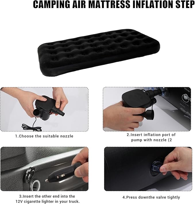 Onirii Twin Size Single Camping Air Mattress Bed with Air Pump,75"x 39"Thickened Portable Inflatable Mattress Blow Up Air Mattress,Travel Sleeping Bed Pad for Camping Home Hiking(Black)