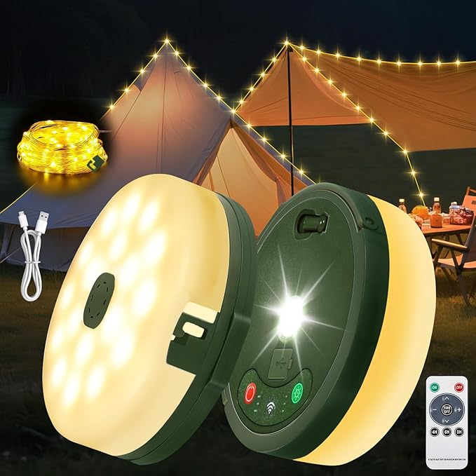 HELESIN Camping Light USB Rechargeable Waterproof Portable Stowable String Light, 4 in 1 Camping String Lights Outdoor with 8 Modes Tent Lights for Camping, Hiking, Yard, RV (Warm Light)