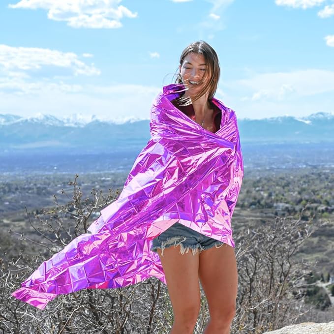 Everlit Survival Emergency Mylar Thermal Blankets -Space Blanket Survival kit Camping Blanket Perfect for First Aid, Outdoors, Hiking,Bug Out Bag,Marathons or First Aid (Bubblegum Pink)