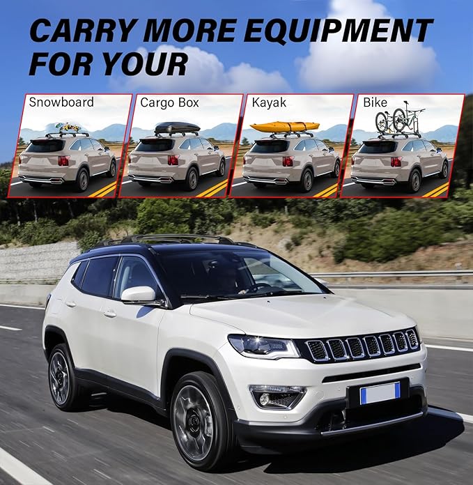 300lbs Roof Rack Cross Bars Compatible with Jeep Compass 2018-2025, Heavy Duty Aluminum Lockable Car Roof Rails Crossbar for Rooftop Cargo Luggage Kayak Canoe Bike Snowboard Black