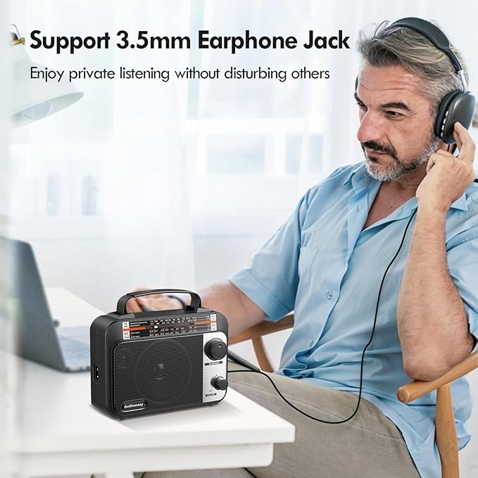 Multi-Band AM/FM/SW1-2 Radio Transistor Radio AC or Battery Operated with Best Reception Big Speaker and Precise Tuning Knob with AUX in & 3.5mm Earphone Jack
