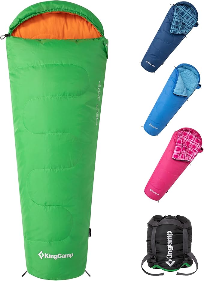 KingCamp 45°F Kids Sleeping Bag, Lightweight Waterproof & Compact Flannel Sleeping Bags Cold Weather & Warm Youth Essentials Gear Accessories for Camping, Fits 10-12 Children up to 4'7"-5'5" Tall