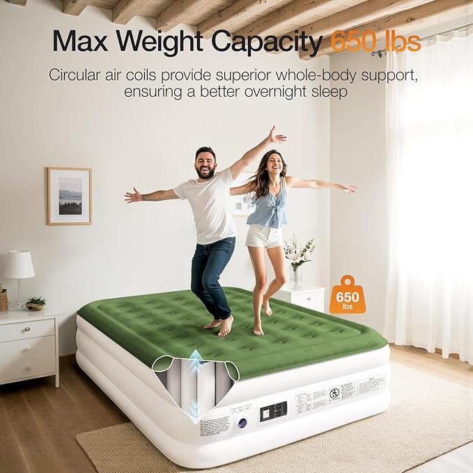 Zearna Air Mattress Queen with Built in Pump, Inflatable Mattress Blow Up Mattress 16 Raised Comfort,Upgraded Surface Portable Bed, Air Bed for Home, Guest, Camping, Colchone Inflable, 650 lbs
