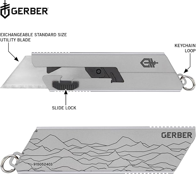 Gerber Gear EAB Utility Knife, Clips to Pocket or Keychain with Replaceable Razor Blade for Everyday Carry, EDC Gear with Box Cutter Retractable, Mini Silver