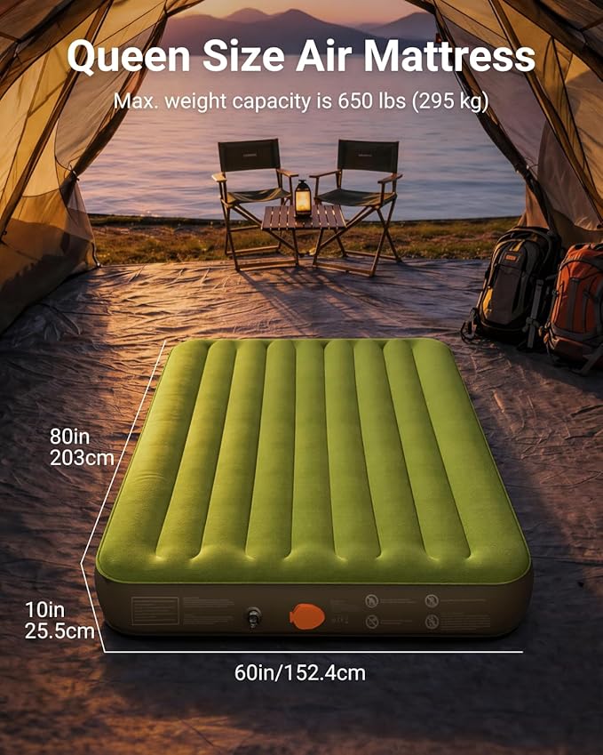 iDOO Queen Air Mattress with Rechargeable Cordless Pump, Inflatable Blow up Mattress in Fast Inflation, No Outlet Needed for Outdoor, Camping & Guests, LED Light and USB Charging, Portable Air Bed