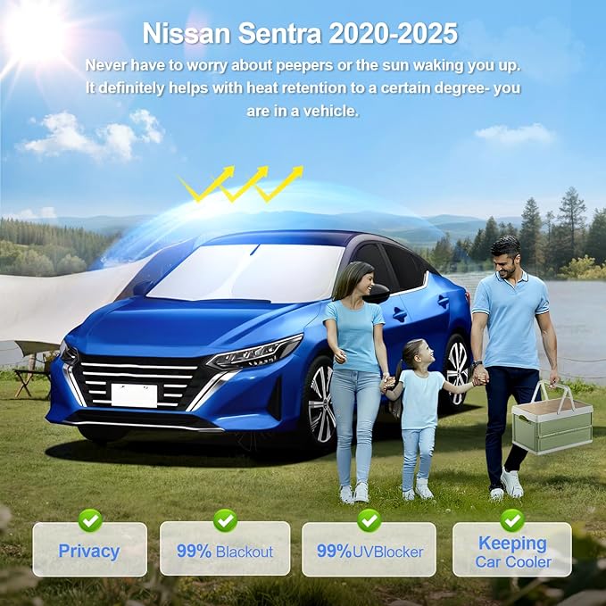 6pcs Car Window Shades for Nissan Sentra 2020-2025 Accessories,Windshield Side Rear Full Sunshade,Sun Visor UV Blocking, Privacy Protection and Blackout for Camping Outdoor