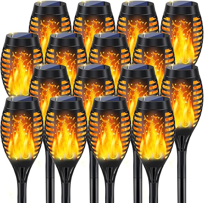 MIUSIKIT 16Pack Outdoor Solar Lights for Yard, Solar Flame Lights for Outdoor Decorations, Pathway Light Outside Waterproof, Luces Solares para Exteriores for Outside Porch Path Lighting Decor Art