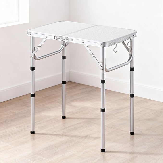 YUFIFAIRY Small Folding Table Portable, 24''L x16''W Foldable Camp Table with 3 Adjustable Height, Indoor Outdoor Lightweight Aluminum for Outdoor Cooking Picnic(10"/19"/27.5"