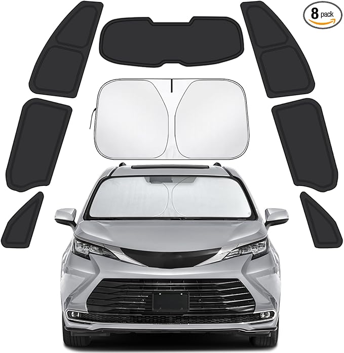 Car Window Shades for Toyota Sienna 2021-2025 Accessories - Full Set 8PCS Side Window Sunshades with Memory Frame & Blackout Fabric, Privacy UV Shield for Camping/Travel