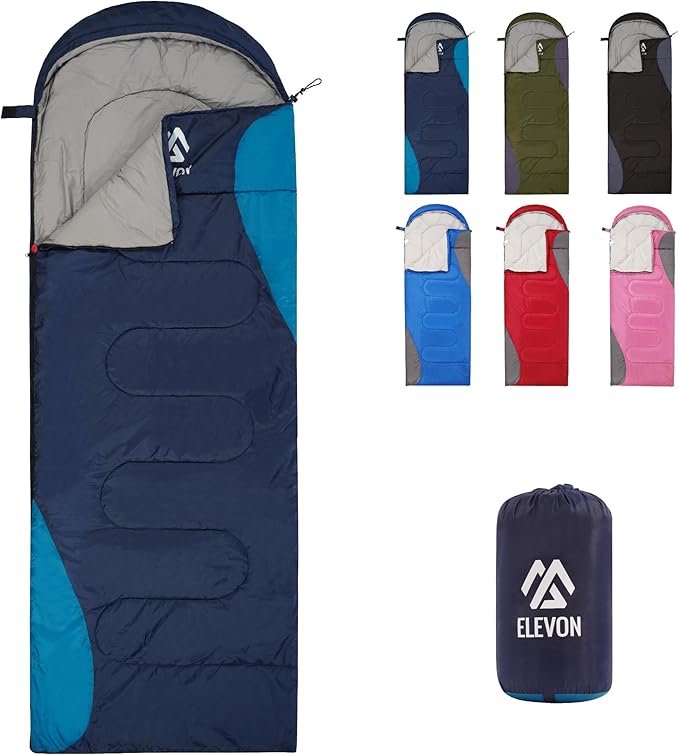 Elevon Sleeping Bag for Adults Teens Kids Cold Warm Weather, Portable Waterproof & Lightweight, Compact with Compression Sack, for 3-4 Seasons Camping, Backpacking, Hiking, Travel, Indoors Outdoors