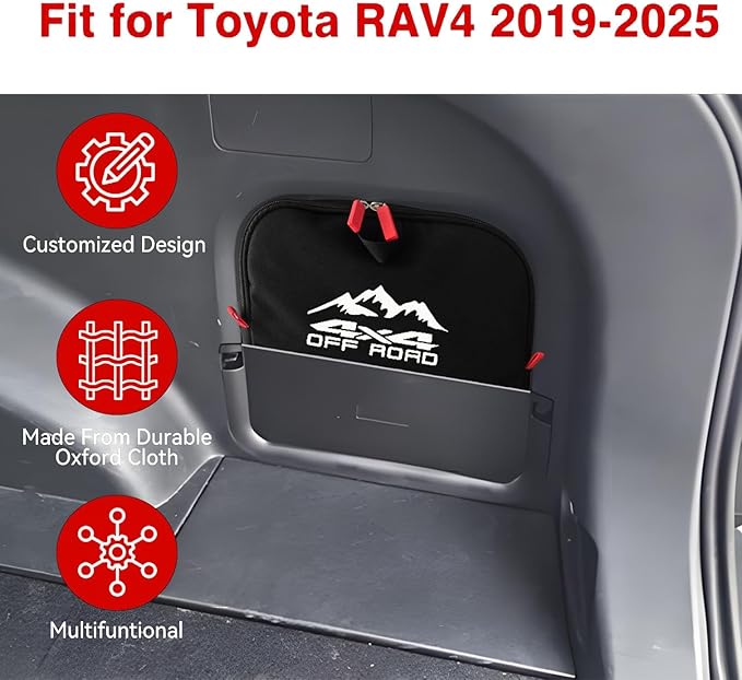 Trunk cubby storage bag Cargo side pocket compatible with Toyota RAV4 2019+ backpack organizer car trunk accessories (4x4White)