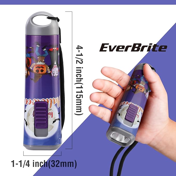EverBrite HEverBrite Halloween Flashlights for Kids, Halloween Gifts for Children, Small LED Flash Light Handheld Torch with Lanyard 3AAA Battery Included, 1 Pack-Purple, E012067AE
