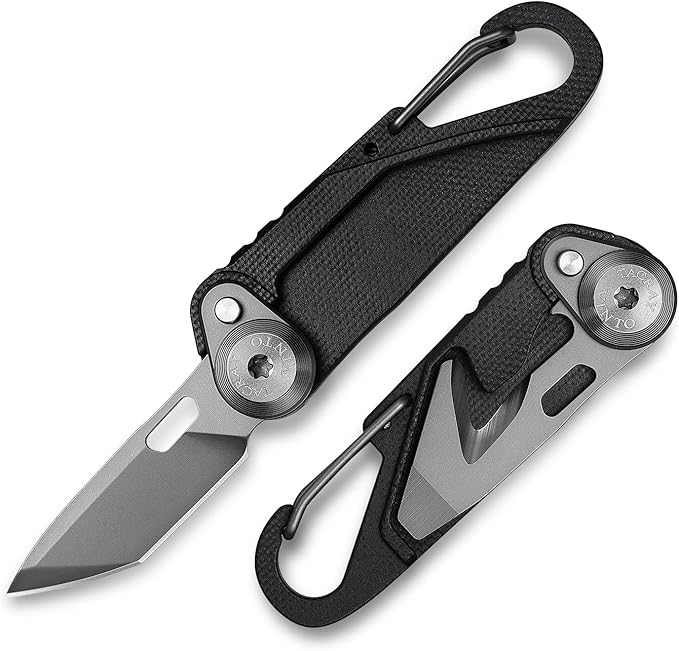 TACRAY Vinto 5-in-1 Small Pocket Knife – Ultra-Light Compact Multitool with Utility Knife, Seatbelt Cutter, Bottle Opener, Flathead Screwdriver & Keyring Attachment for Everyday Carry (Black)