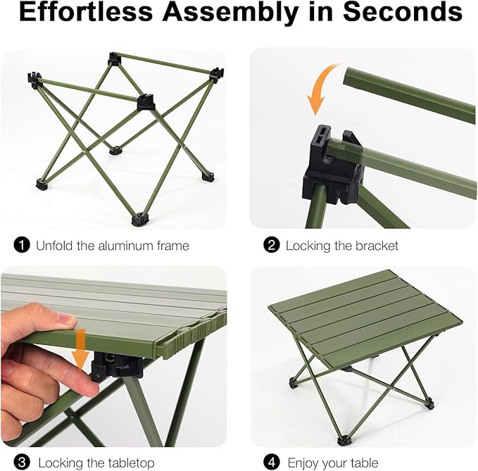 Small Folding Camping Table with Carry Bag, Portable Ultralight Compact Aluminum Beach Table, Foldable Mini Collapsible Camp Tables for Hiking Picnic Travel Cooking Outdoor, Green