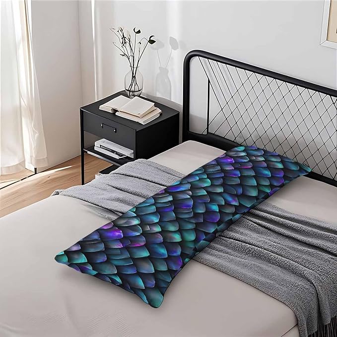 Dragon Scales Decorative Home Pillow Covers, Reptile Skin Green Side Sleeper Pillow Cover Body Cushion Cover Bedding Body Pillowcase for Man Woman Sofa Patio Shop 20x54 Inches