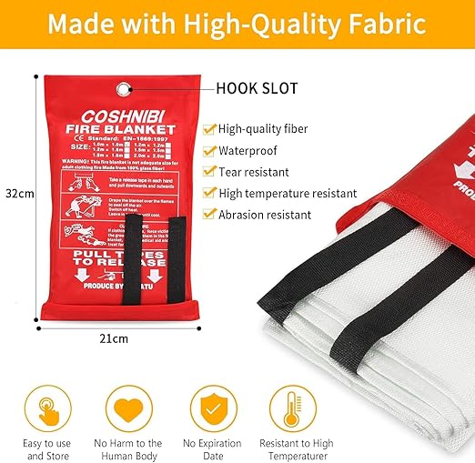 COSHNIBI Emergency Fire Blanket for Home & Kitchen - High Heat Resistant Fire Suppression Blanket (1 Pack)