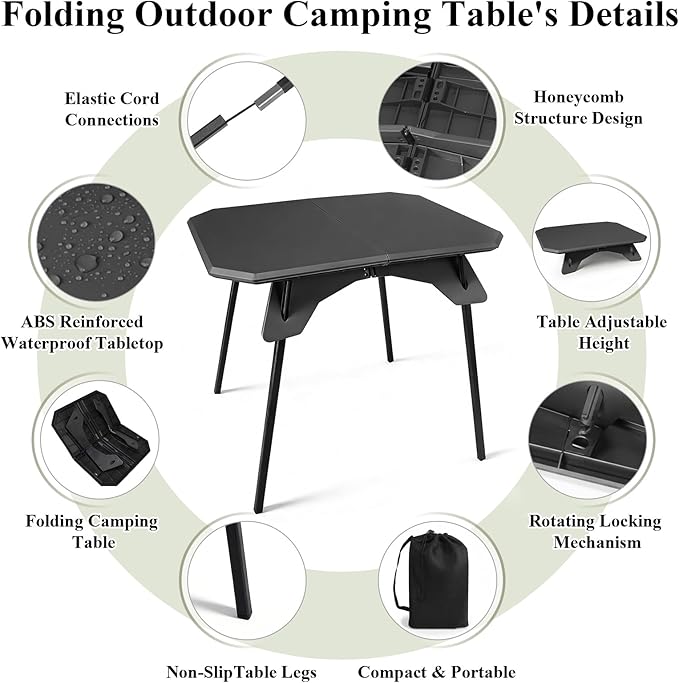 LiveGo Foldable Camping Table, Lightweight Folding Outdoor Table with Aluminum Legs, 2 in 1 Adjustable Height Portable Folding Table for Beach, Picnic, Grilling, Hiking & Fishing Indoor Outdoor