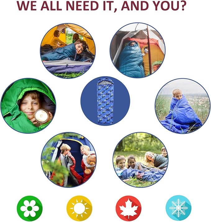 Kids Sleeping Bags - Camping Sleeping Bags with Carry Bag - Compact Sleeping Bag for Hiking, Backpacking 3 Season Warm & Cool Weather, Lightweight Waterproof Outdoor Travel for Boys Girls