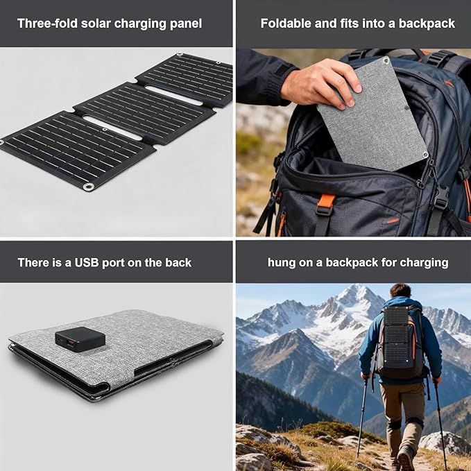 20W Portable Foldable Solar Panel, 3-Fold Solar Charger with USB QC3.0 & DC Outputs, lPx4 Waterproof Solar Panel Charger for Camping, Hiking, Portable Source, Emergency Power Outage