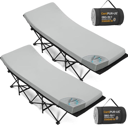 CYMULA Camping Cot Mattress 2in Memory Foam Sleeping Pad,Soft Warm Non-Slip Camping Mattress Topper with Retaining for Adults,Portable Roll up Pad for Travel（only Mattress）