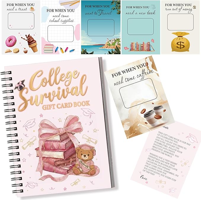 Zhanmai College Gift Card Book 7 x 5 Inch Graduation Gift Card Book 2026 College Survival Booklet Organizer Leaving Home High University School Birthday Care Package Cash Holder(Pink Bow)