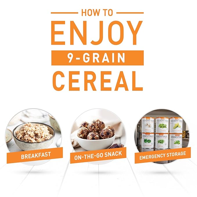 Emergency Essentials 9-Grain Cereal #10 Can - 48 Servings, High-Fiber Whole Grains, Long-Term Food Storage, Shelf-Stable Emergency Breakfast Mix, Bulk Pantry Staple