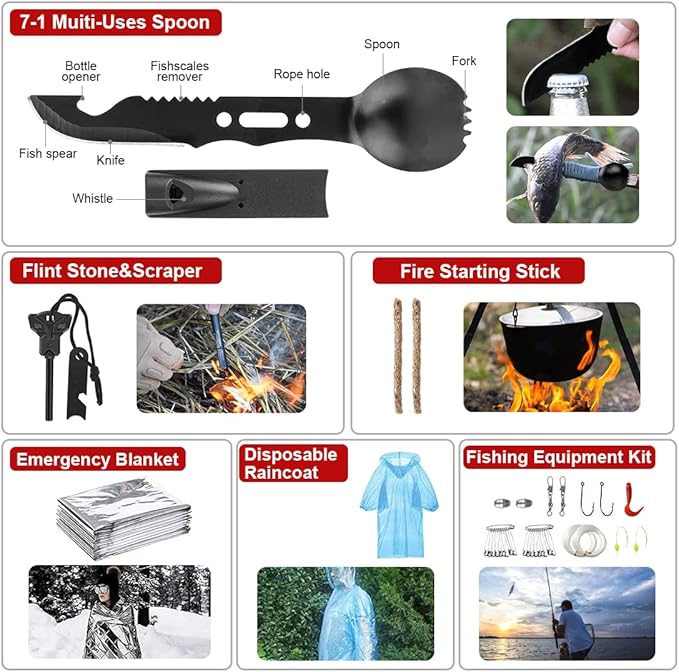 Survival Kit, 294 Pcs Survival Gear First Aid Kit with Molle System Compatible Bag and Emergency Tent, Emergency Kit for Earthquake, Outdoor Adventure, Hiking, Hunting, Gifts for Men Women