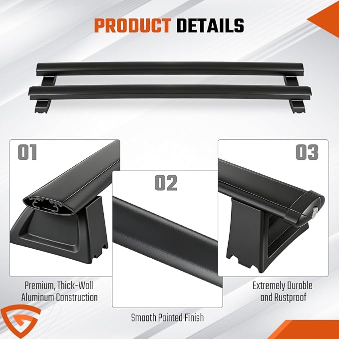 Heavy Duty Lockable Roof Rack Cross Bars Compatible with Jeep Grand Cherokee 2011-2021 (with Grooved Side Rails), Aluminum Crossbars w/Locks Rooftop Cargo Bag Kayak Luggage