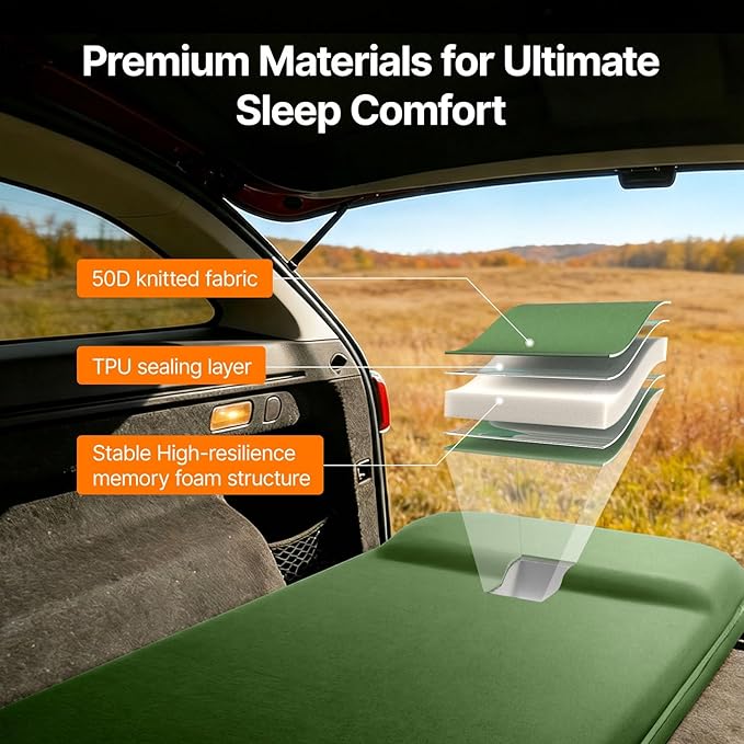 OGERY Upgraded Self-Inflating Sleeping Pad with Built-in Foot Pump & Washable Cover, 3" Memory Camping Mattress Pad, Quiet & 9.5 R-Value Insulated Sleeping Mat for Car Tent Camping