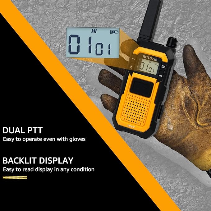 Retevis RB48 Heavy Duty Walkie Talkies, Waterproof Two Way Radio, Advanced Triple Proof & Floating, 2000 mAh, Emergency, 2 Way Radio Long Range for Job Site (4 Pack) Yellow