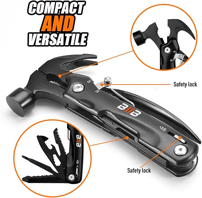 BIIB Gifts for Men, 13 in 1 Hammer Multitool Camping Accessories, Mens Gifts for Dad Him Boyfriend, Anniversary Birthday Gifts for Men Who Have Everything, Camping Survival Gear, Cool Gadgets