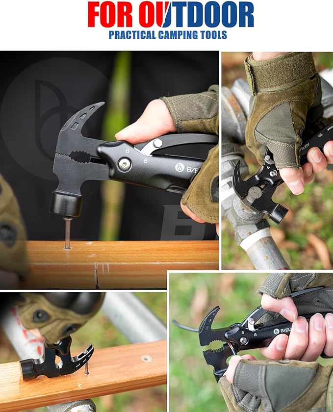 BIBURY Valentines Day Gifts for Him, 12 in 1 Multitool Hammer with Snowflake Tool, Christmas Stocking Stuffers for Men, Survival Gear Outdoor Multi Tool with Safety Lock for Men Dad Grandpa Husband