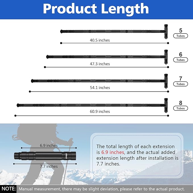 aiGear G2 Tactical Stick Hiking Walking Staff - Trekking Poles Outdoor Adjustable Hiking Stick for Camping Hiking 5-8 Tubes（with Multitool）