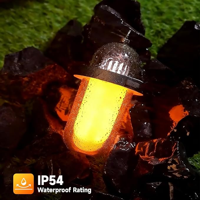 AUGE LIGHT Vintage Camping Lantern Battery Powered with Flickering Flame Effect, Rechargeable LED Camping Light, IP54 Waterproof Outdoor Camping Lamp for Van, Camper, Hiking