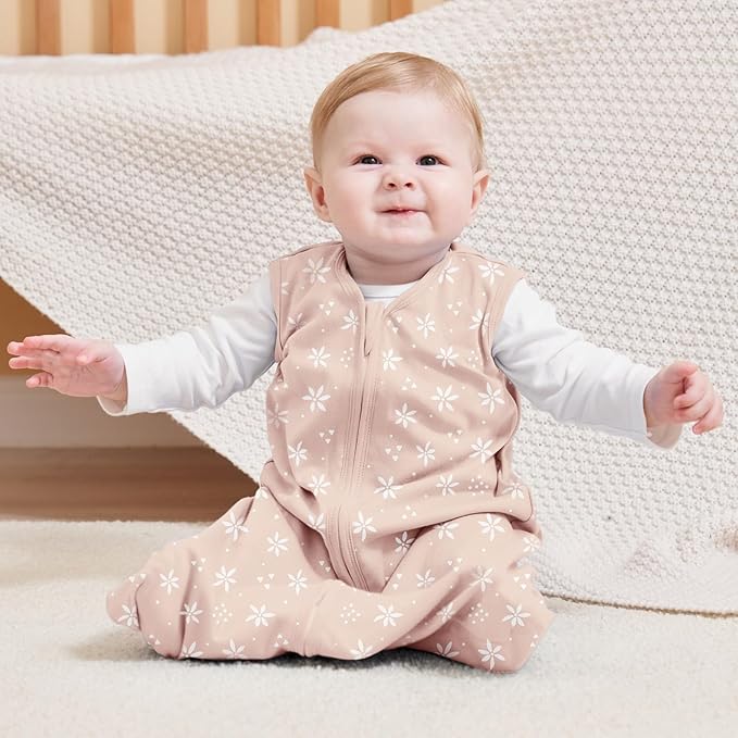 Baby Sleep Sack 0-6 Months, 100% Cotton Sleeping Sack for Newborn and Infant, 3 Pack Baby Wearable Blanket, 0.5 Tog Lightweight Double Zipper Sleep Bag Pink